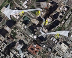 Flying-Cam, Close Range Aerial Filming, Hancock, Hancock : 
Pilot in relay operation with the Flying-Cam in the urban canyon of LA downtown